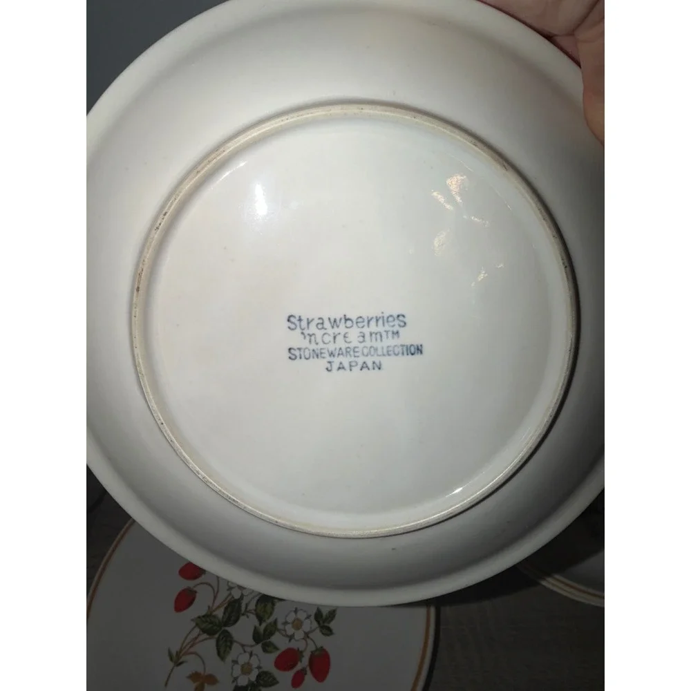 Vintage Strawberries n Cream Stoneware Japan 6 Piece Set Mugs Plates Cottagecore